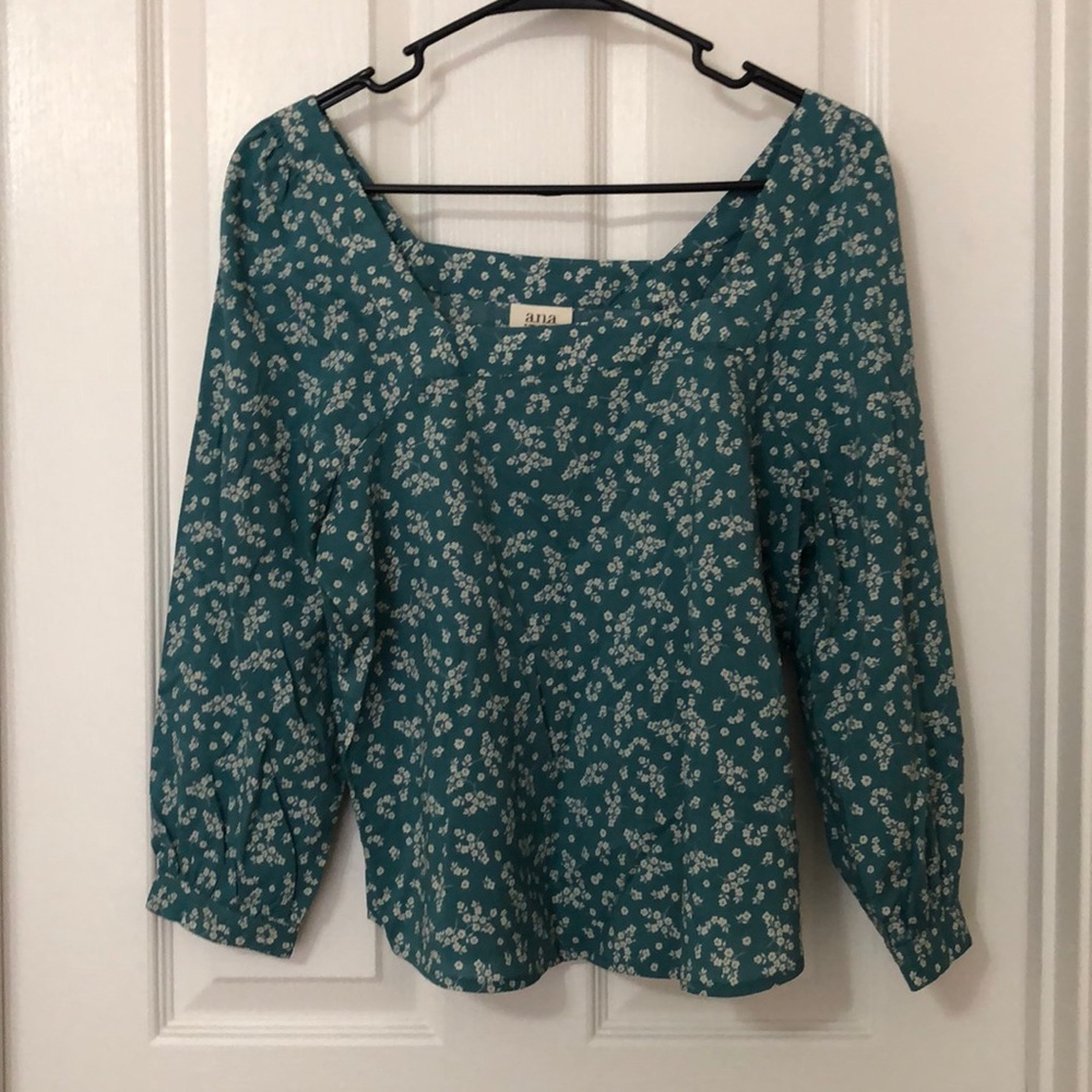 Blue and white long sleeve blouse